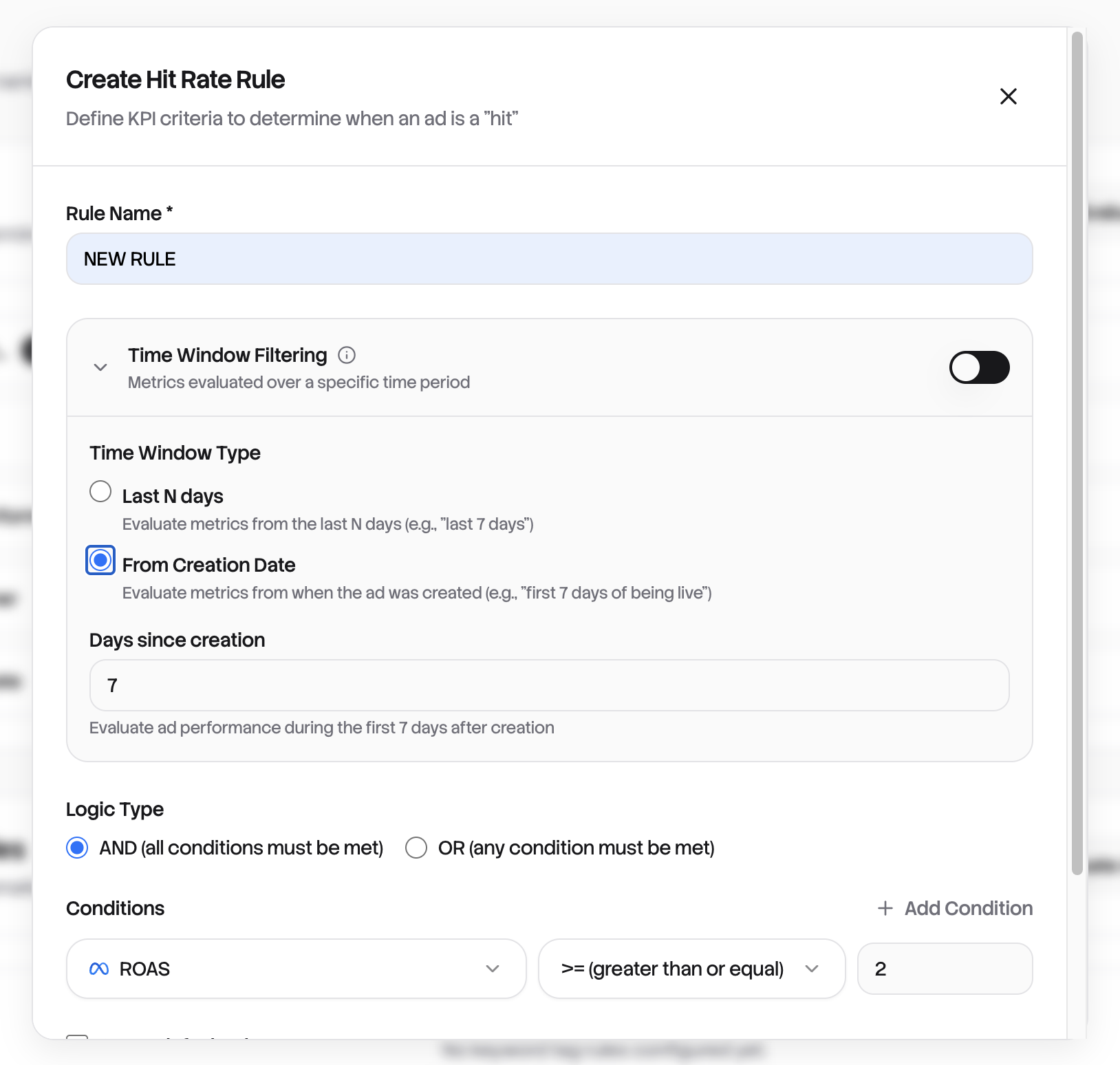 Time Window configuration