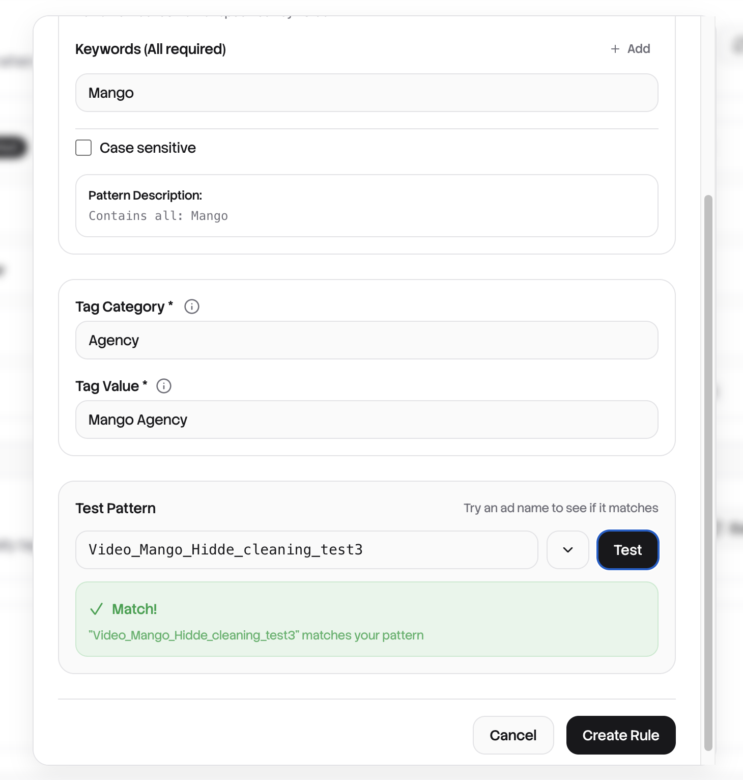 Test pattern matching